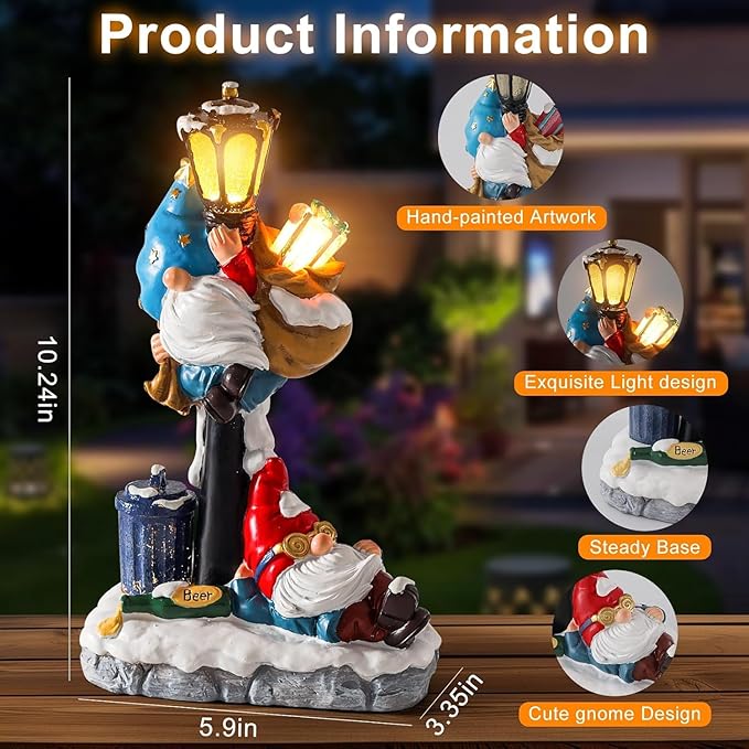 Gnome Solar Lawn Figurine Light, Waterproof