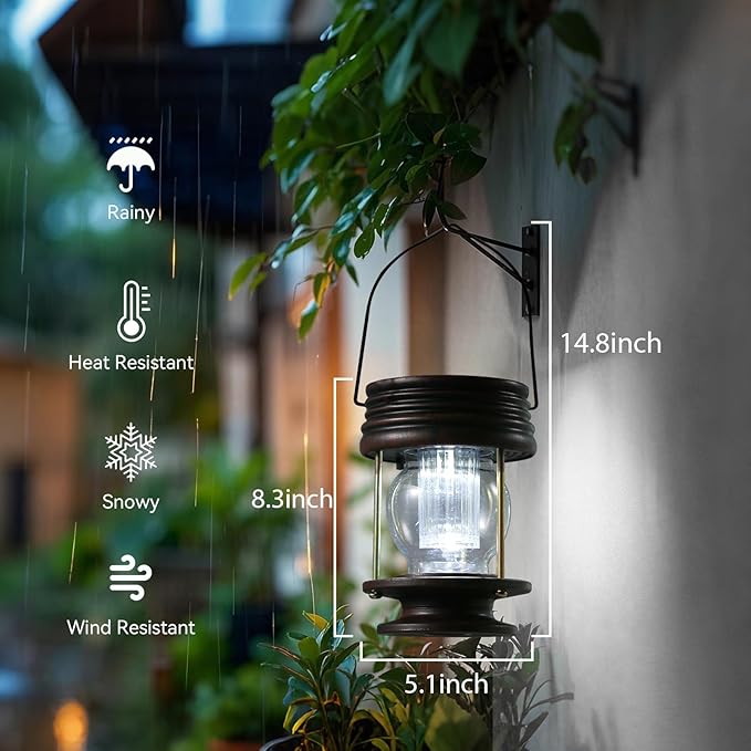 Solar Courtyard Lanterns 2-Pack, Yard Hanging LED Decor