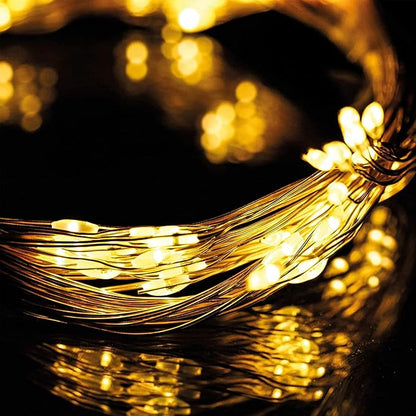 2 Pack Solar Watering Can String Lights - Round Solar Panel Outdoor Waterproof 32 Ft LED Copper Wire Hanging Lanterns Battery Box Replacement Accessories (Warm/Cold)