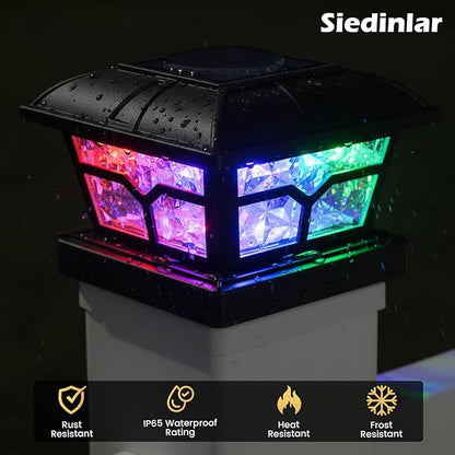 SIEDiNLAR Solar Post Cap Lights Outdoor 2 Color Modes for 4x4 5x5 6x6 Wooden Vinyl Posts Fence Deck Patio Decoration RGB Color Changing/Warm White Lighting Black (6 Pack)