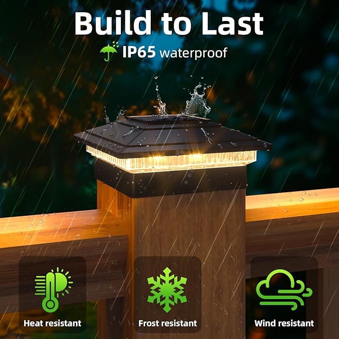 Solar Post Cap Lights Outdoor 12pack, Waterproof Fence Post Lights for 4x4 5x5 6x6 Wood/Vinyl Posts, Black Solar Deck Post Lights with 2 Color Modes Decorate Garden Patio Porch Backyard