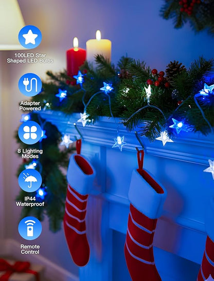 33ft Christmas LED String Lights, Waterproof Timer Lights