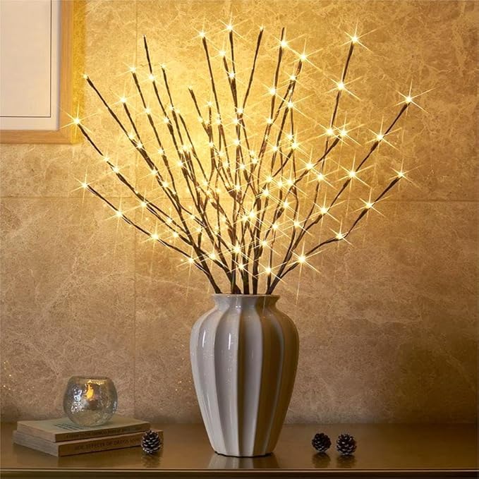 6PK Lighted Branches Brown Twig Stake with 120LED Warm White Lights, 30" Pathway Light for Outdoor and Indoor Use(Vase Excluded)