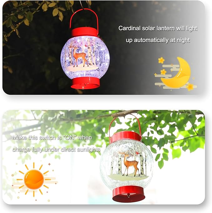 Solar Cardinal Lanterns, Outdoor Hanging LED Decor