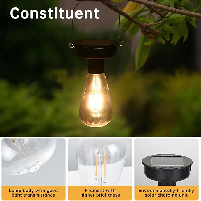 ELUTENG 4 Pack Solar Hanging Lights - Replacement Top with Bulb (2.75 Inch) - Waterproof Solar Lantern Accessories for DIY Outdoor Lanterns