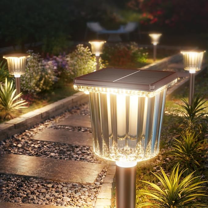 Super Bright Outdoor Solar Lights for Yard Powered 6 Pack, Adjustable Warm&Cool White, Waterproof IP65 Garden Decor Landscape Lighting Outside for Front Pathway/Patio/Walkway/Driveway/Lawn/Path Light