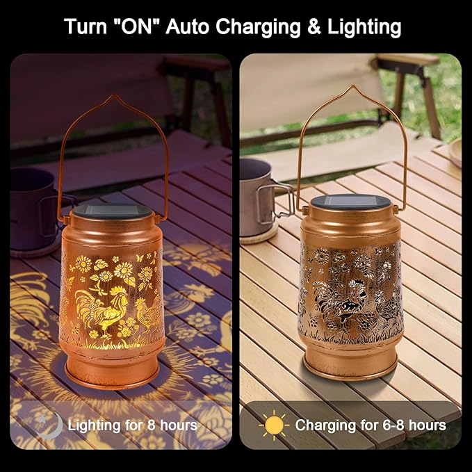Chicken Gifts Solar Lanterns - Chicken Solar Lanterns Outdoor Waterproof, Farm Animal Coop Metal LED Hanging Solar Lights Lamp for Yard Patio Lawn Tabletop Garden Decor Christmas Mother‘s Day