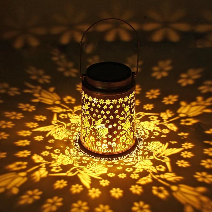 2 Pack Solar Lanterns Outdoor Waterproof Hummingbird Garden Decor Gift for Women, Mom, Grandma, Metal LED Decorative Hanging Light for Yard, Patio, Lawn