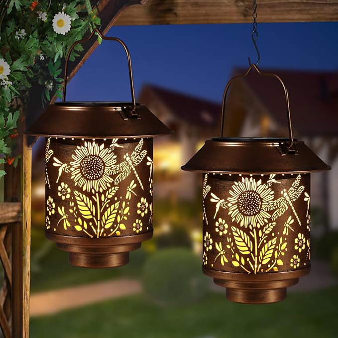 2-Pack Dragonfly Solar Garden Lanterns, Charming Waterproof LED