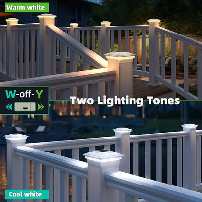 Post Cap Lights Outdoor 6pack, Waterproof Fence Post Solar Lights for 4x4 5x5 6x6 Wood/Vinyl Posts, White Solar Deck Post Lights with 2 Color Modes Decorate Garden Patio Porch Backyard