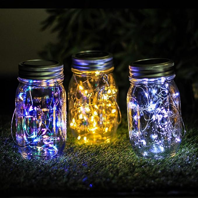Upgraded Solar Mason Jar Lighs Warm White 12 Pack of 30 LED String Firefly Mason Jar lid Lights, Including 12 Hangers (Excluding Jars), Best for, Terrace Garden Decoration
