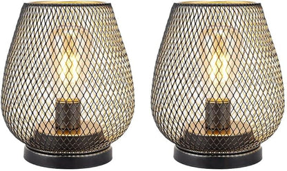 TRIROCKS Set of 2 Medium Battery Powered Outdoor Lantern 6.5'' High Metal Table Lamp Cordless Battery Operated Lamps with LED Edison Bulb for Home Wedding Parties Patio Events Indoors Outdoors(Brown)