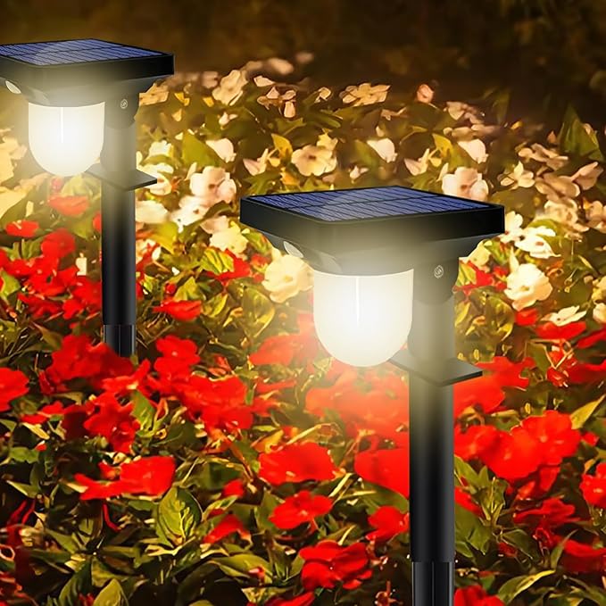 S NMT Solar Landscape Spotlight, 4 Pack IP65 Waterproof Outdoor Garden Solar Powered Pathway Light Motion Sensor Path Lighting for Yard, Patio, Pathway