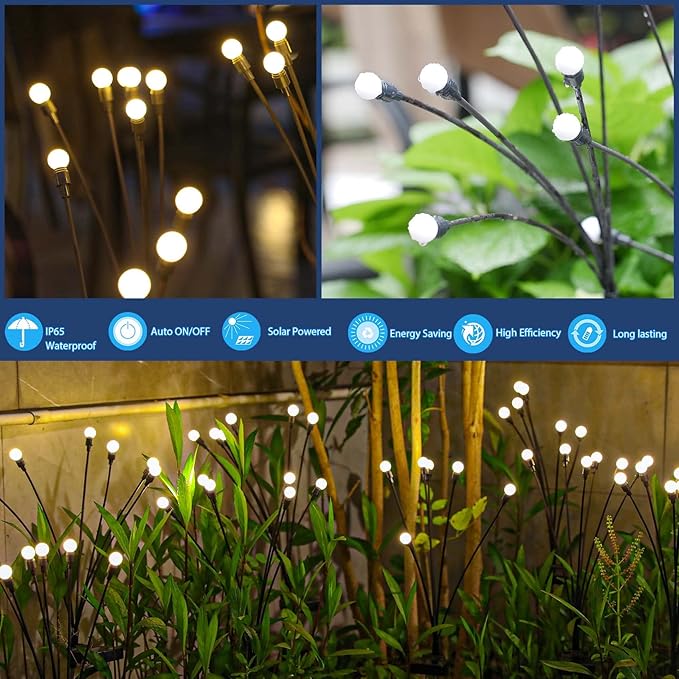 TONULAX Solar Garden Lights - Upgraded Solar Swaying Light, Sway by Wind, Outdoor Lights, Yard Patio Pathway Decoration, High Flexibility Iron Wire & Heavy Bulb Base, Warm White(8 Pack)