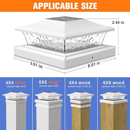 APONUO Solar Post Cap Lights with 8 RGB Solid Colors & Multicolor Flow - 12 Pack Fence Post Solar Lights, IP65 Waterproof - Fits 4x4 5x5 6x6 Wood & Vinyl Posts - White