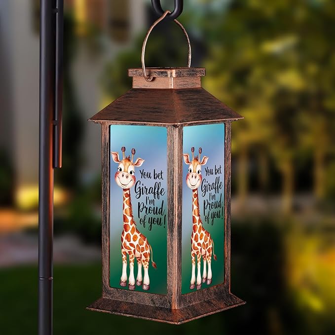 Solar Hanging Lanterns, Bronze, Little Giraffe Pattern, Waterproof, Solar LED, Ideal for Garden Decor, Patio, Lawn, Porch