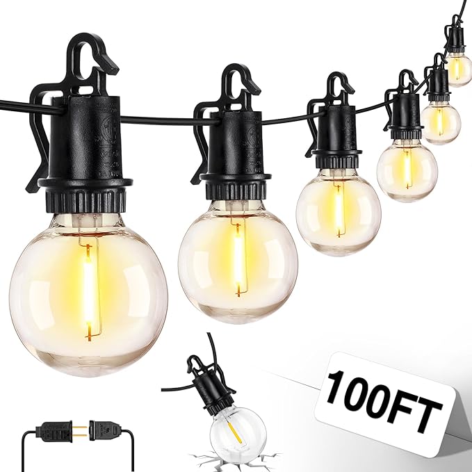 Outdoor Globe Café String Lights, 100ft LED Bulbs