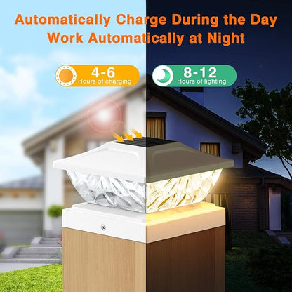 4 Pack Solar Post Cap Lights, 2 Mode Bright Solar Post Lights Outdoor Waterproof, Outdoor Post Lights Solar Powered Deck Lights for 4x4 4.5x4.5 5x5 Posts in Garden Decor