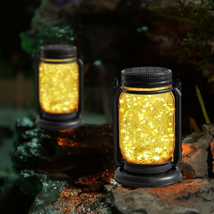 4 Pack Hanging Solar Lantern Lights,Vintage Glass Mason Jar Solar Fairy Lights, Birthday Mothers Day Gifts for Woman Mom Grandmom,Outdoor Decorative Waterproof Table Lamp for Yard Lawn Tree