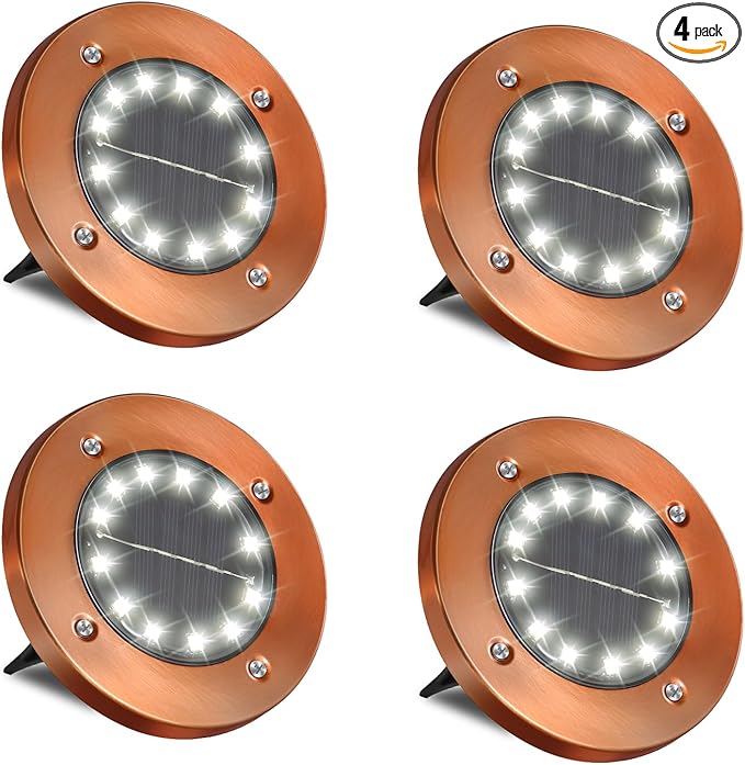 Outdoor In-Ground Lights Solar Disc Lights Outdoor Garden In Ground Landscape Light 4 Pack 12 led for Pathway Yard Patio Walkway