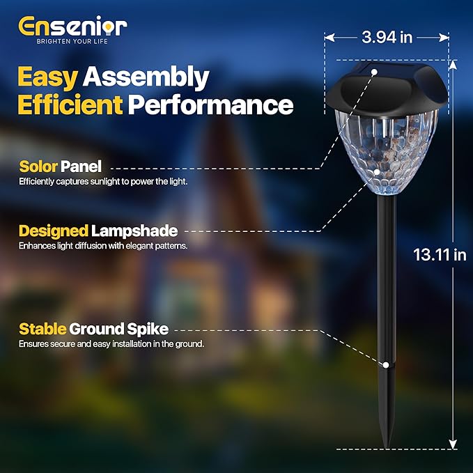 Ensenior 16-Pack Solar Lights Outdoor, Auto ON/Off 6500K LED Solar Garden Lights for Pathway, Yard, Patio, Walkway, Planter, Waterproof, Energy-Efficient Landscape Lighting