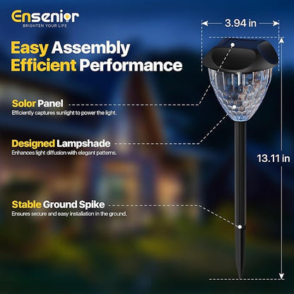 Ensenior 16-Pack Solar Lights Outdoor, Auto ON/Off 6500K LED Solar Garden Lights for Pathway, Yard, Patio, Walkway, Planter, Waterproof, Energy-Efficient Landscape Lighting