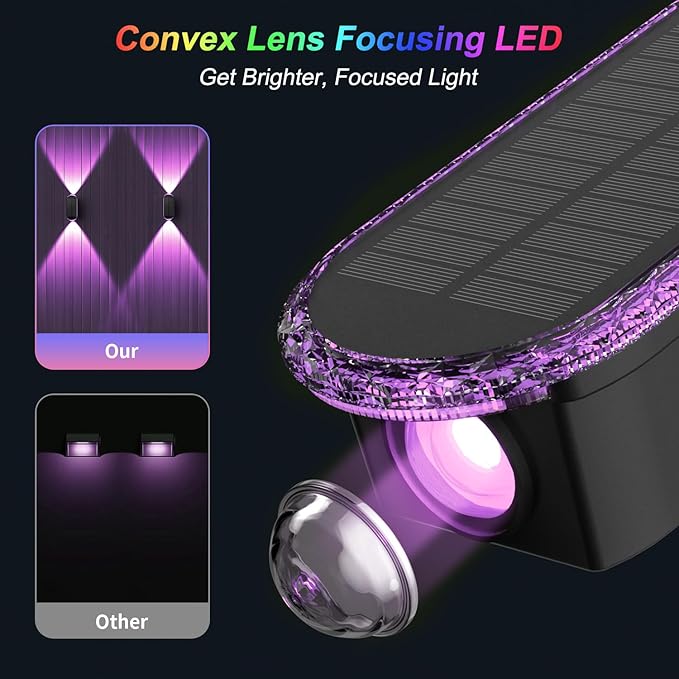 Ellasay Solar Fence Lights Backyark: 4-Pack Fence Lights Solar Powered 8 WRGB Color Modes - Up & Down Waterproof Solar Wall Lights for Outdoor/Yard/Poolside/Porch/Patio/Railing