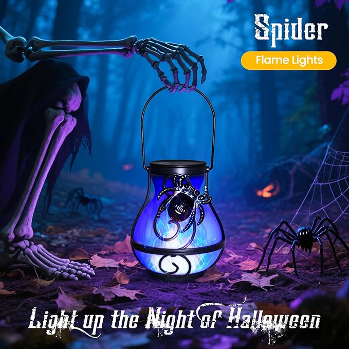 2-Pack Spider Solar Lanterns, Waterproof LED Backyard Lights