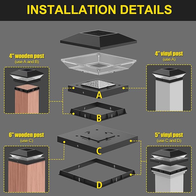 T-SUN 4x4 Solar Post Cap Lights Outdoor Waterproof, Solar Deck Fence Post Cap Lights for Wooden/Vinyl with Warm/Cool White Modes for Porch, Garden,Patio(24 Pack)