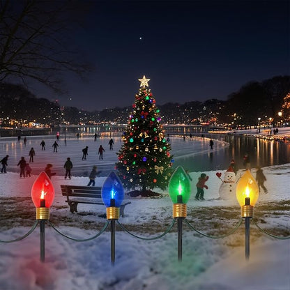 Jumbo Christmas Pathway Lights Outdoor, 7FT 4Pcs Multicolor LED Connectable Plug in Walkway Lights for Driveway, Yard, Fence Decor, Green Wire, Waterproof & UL Listed