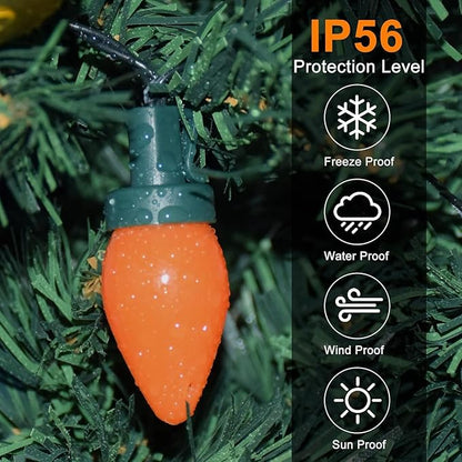 C7 Vintage Christmas String Lights, 27.5FT Outdoor Christmas Tree String Lights with 50 Multicolor LED Bulbs, Christmas Party Decorations with 8 Fairy Lighting Patterns - Green Wire