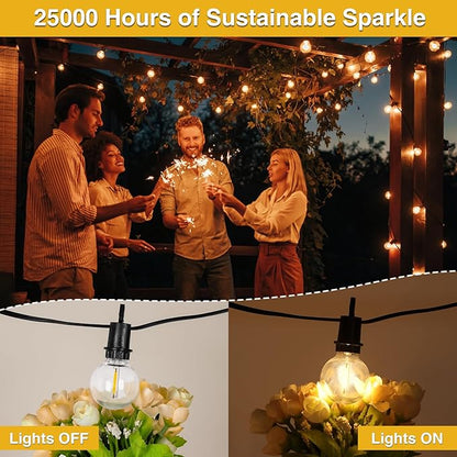 ZJOJO LED Outdoor String Lights,100FT Outdoor Lights for Patio with 32 Shatterproof Bulbs, 2700K Dimmable Waterproof Globe LED Patio Light Lights for Outside Christmas Backyard Bistro Porch Garden