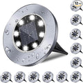 12-Pack Solar Ground Disk Lights, White Waterproof LED