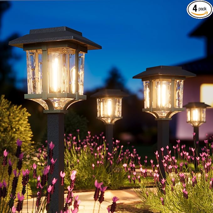 Warm White Solar Pathway Lights 4-Pack, Driveway LED