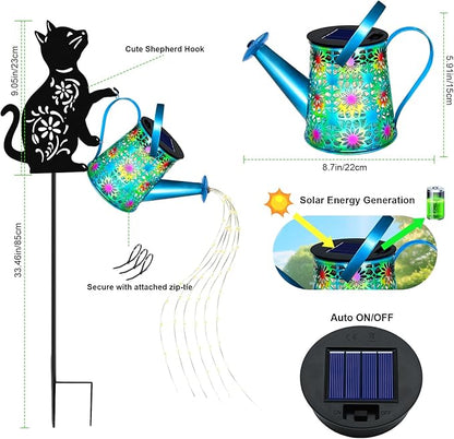 Black Cat Solar Watering Can Lights, Birthday Gifts for Women Mom Christmas Mother's Day, Yard Decorations Outdoor Waterproof, Blue Metal Hanging Lantern, Solar Lights Garden Decor Patio Pathway
