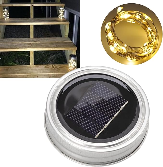 Solar Mason Jar Lid, 20 LED 6.6 Feet Waterproof Fairy Star Firefly Jar Cap String Lights Cap for Mason Jar Patio Garden Wedding Lantern