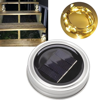 Solar Mason Jar Lid, 20 LED 6.6 Feet Waterproof Fairy Star Firefly Jar Cap String Lights Cap for Mason Jar Patio Garden Wedding Lantern