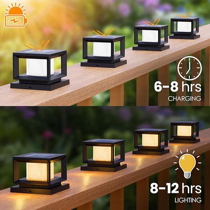 Mlambert 8 Pack Solar Post Lights Outdoor, Waterproof Fence Cap for Deck, 4x4 6x6 Wooden Vinyl Outdoor Lights with Shinning Effect, Black