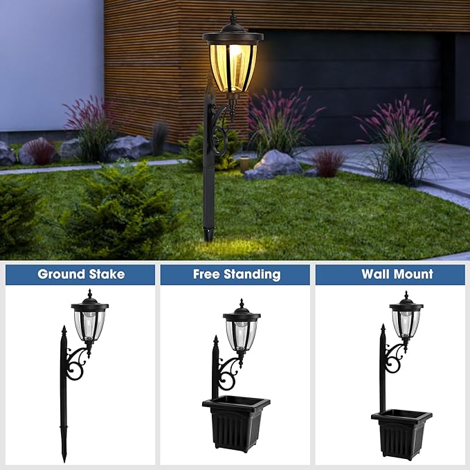Sun-Ray Kambria Multi Function 2-Piece Set of Solar Lights with Posts, Ground Stakes, Planters, & Wall Mount Hardware, Outdoor Lights for Patio, Porch, Deck, Yard