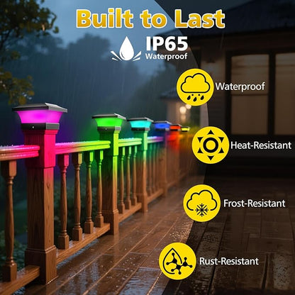 T-SUN 4X4 Post Solar Lights, Outdoor Waterproof RGB Color Changing Light for 4X4 5X5 6X6 Wood/Vinyl/Fence Posts, Deck, Solar Post Lights for Patio Garden Decor or Fence(6 Pack)
