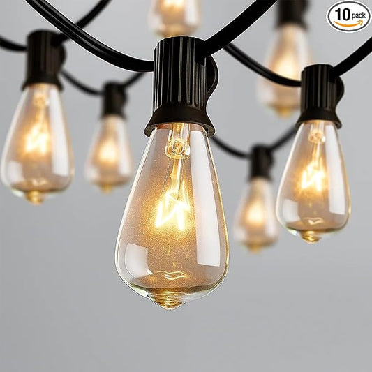 10Ft Outdoor String Lights,Black Edison String Lights with 11 Clear Edison Bulbs (1 Spare) UL Listed,Hanging Lights for Outside Patio Wedding Garden Porch Backyard Party Deck Yard