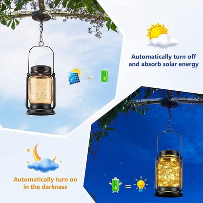 Outdoor Garden Hanging Lanterns, Outdoor Solar Lantern Auto Sensing ABS Glass Soft Warm Light Mason Jar Solar Light for Garden Backyard Ground