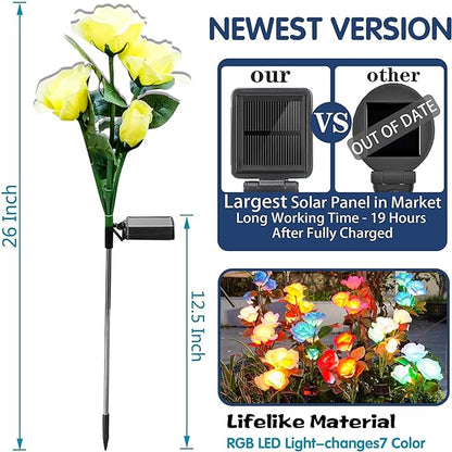 TONULAX Solar Garden Lights - Upgraded Outdoor Light, 7 Color Changing Rose Lights for Yard,Garden Decoration, Enlarged Solar Panel, More Realistic Rose Flower (4 Packs)