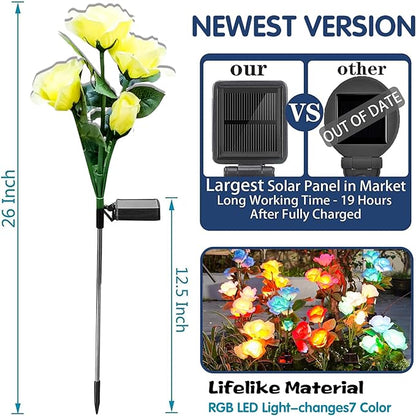TONULAX Solar Garden Lights - Upgraded Outdoor Light, 7 Color Changing Rose Lights for Yard,Garden Decoration, Enlarged Solar Panel, More Realistic Rose Flower (6 Pack)