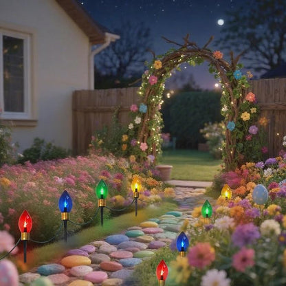 Jumbo Christmas Pathway Lights Outdoor, 7FT 4Pcs Multicolor LED Connectable Plug in Walkway Lights for Driveway, Yard, Fence Decor, Green Wire, Waterproof & UL Listed