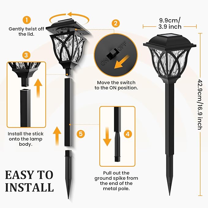 8-Pack Warm White Solar Path Lights, Outdoor Driveway LED