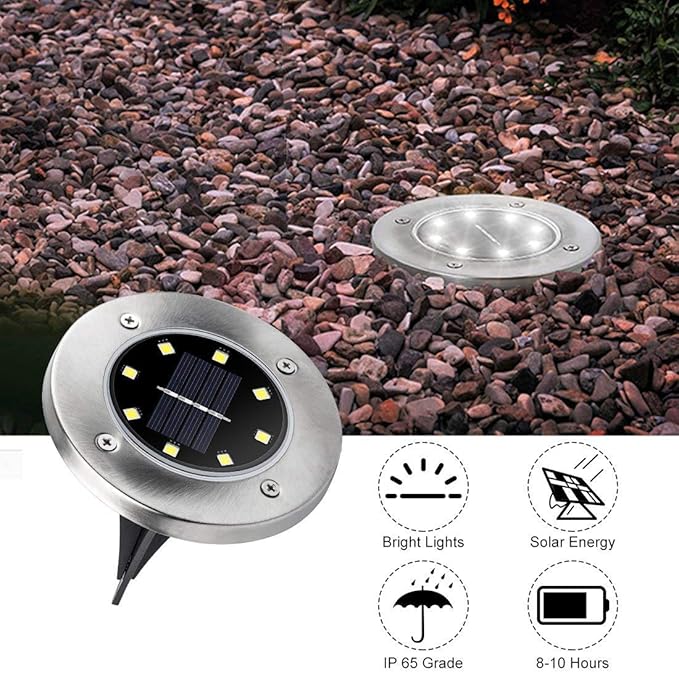 8-Pack White In-Ground Solar Lights, Flat LED Walkway