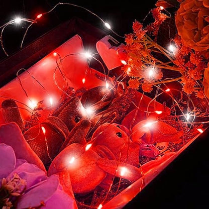 4-Pack 33FT 100 LED Fairy Lights Battery Operated with Remote Timer, Fairy Christmas String Lights for Bedroom Decor, Waterproof 8 Modes Twinkle Lights for Room Garden Party Wedding (Red and White)