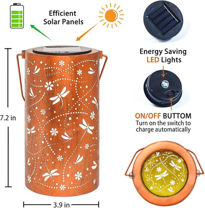 Dragonfly Solar Lanterns Outdoor Waterproof Hanging Solar Lights Dragonfly Gifts for Women Men Metal Decorative LED Lanterns for Garden Decor,Yard,Patio,Lawn,Tabletop,Pathway
