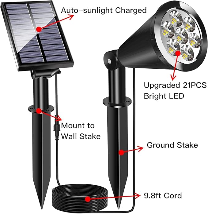 2-Pack Solar Spotlights, Waterproof Garden LED
